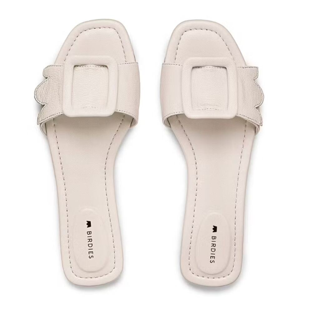 Birdies the kiwi bone Leather Flat Slide Sandals